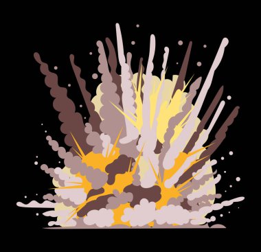 Bomb explosion with dust and gas clouds and pollution trail. Illustration in comic cartoon design