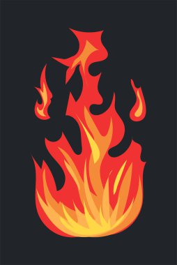 Burning fire effect with sparks, warm flame for fireplace. Illustration in comic cartoon design