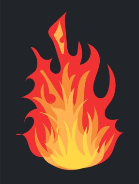 Burning fire for fireplace and bright heat flame effect. Illustration in comic cartoon design