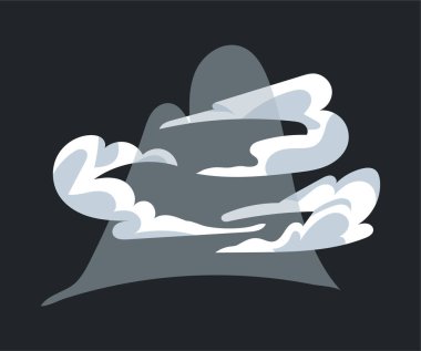 Smoke effect with fog or gas shapes and moving cloud trail. Illustration in comic cartoon design