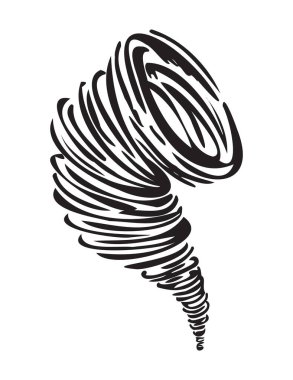 Tornado effect with black line curve funnel and extreme vortex. Illustration in comic cartoon design
