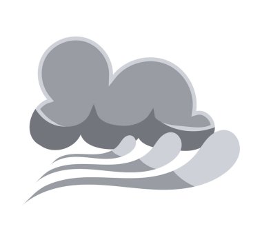 Grey clouds and blowing wind symbol. Weather forecast element. Illustration in cartoon design