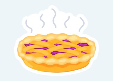 Sweet berry pie with braided top. Desserts and pastry. Illustration in cartoon sticker design
