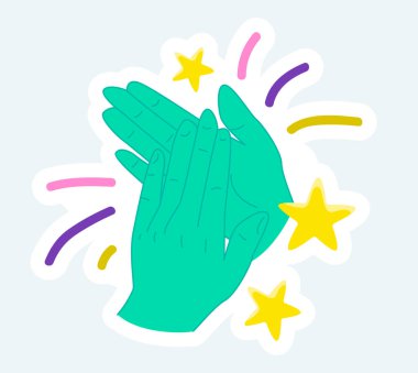 Human hands applauding, success and congratulations gesture. Illustration in cartoon sticker design