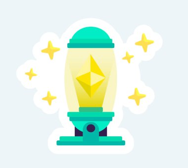Crystal ethereum cryptocurrency symbol. Cryptocurrency and blockchain. Illustration in cartoon sticker design