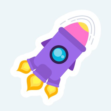 Rocket launches crypto startup. Cryptocurrency and blockchain. Illustration in cartoon sticker design