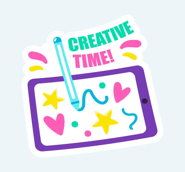 Creative Time Text Drawing Pencil Graphic Tablet Illustration Cartoon Sticker — Fotografia de Stock