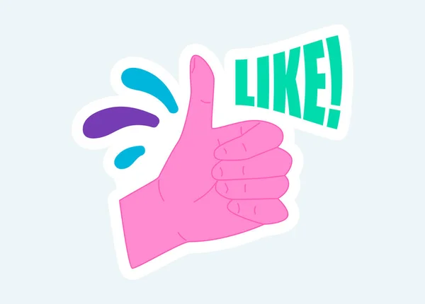 Human hand with thumb up showing like and ok gesture. Illustration in cartoon sticker design