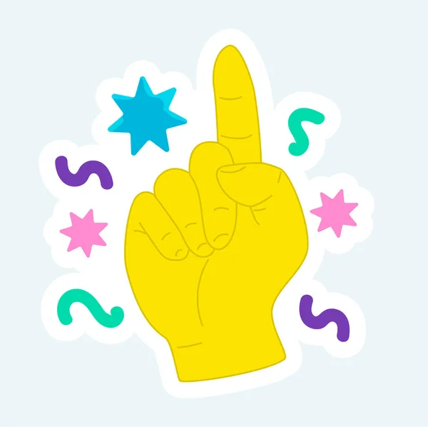 Human hand pointing finger up, counting and expression gesture. Illustration in cartoon sticker design