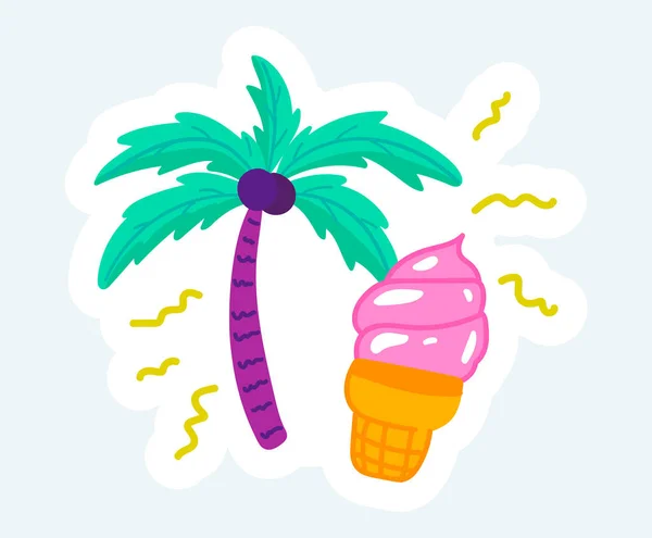 Tropical Palm Tree Pink Ice Cream Summer Vacation Illustration Cartoon — Stock Photo, Image
