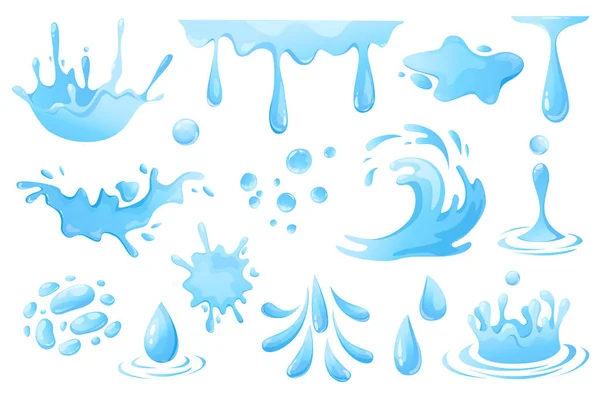Water Drops Splashes Set Graphic Elements Flat Design Bundle Swirl — Vetor de Stock