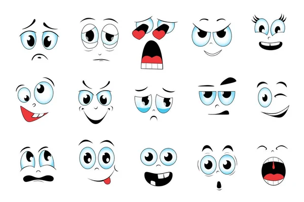 Faces expressing different emotions set graphic elements in flat design. Bundle of sad, tired, love, crazy, crying, winking, playful, angry and other comic faces. Vector illustration isolated objects