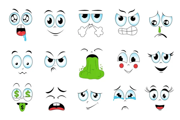 Faces Expressing Different Emotions Set Graphic Elements Flat Design Bundle — Vetor de Stock