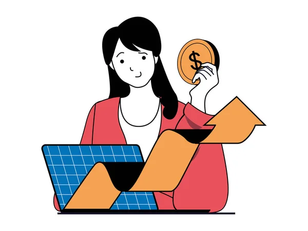 Cyfrowa Koncepcja Biznesowa Sytuacją Charakteru Bizneswoman Usprawnia Procesy Pracy Firmie — Zdjęcie stockowe