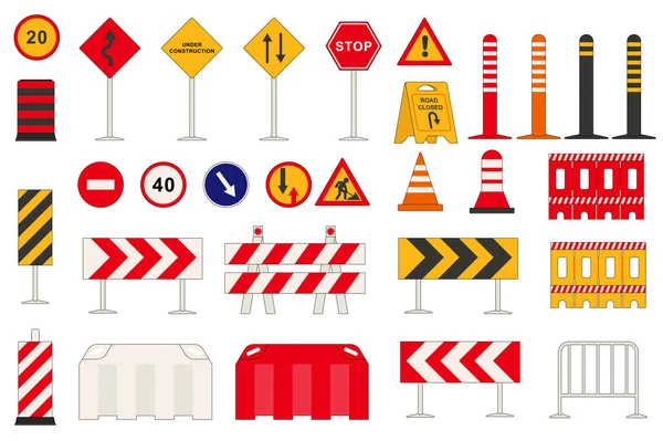 Road Signs Set Graphic Elements Flat Design Bundle Signpost Direction — Stock Vector