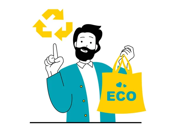 Earth Concept Character Situation Man Environmental Activist Uses Textile Eco — Stock Photo, Image