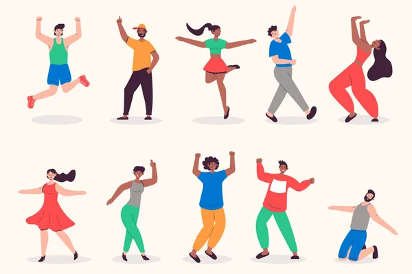 Gente Bailando Ambientada Diseño Plano Hombres Mujeres Bailan Música Discoteca — Vector de stock
