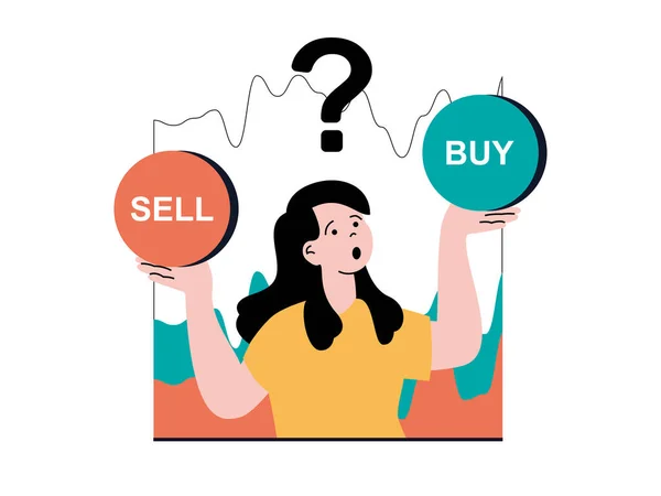Stock Trading Concept Character Situation Woman Analyzes Market Data Trends — Stock Photo, Image