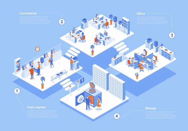 Bank Concept Scena Web Isometrica Con Infografica Persone Che Lavorano — Vettoriale Stock