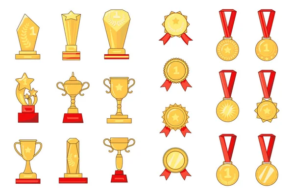 Awards Set Graphic Elements Flat Design Bundle Gold Cups Reward — Stock Photo, Image