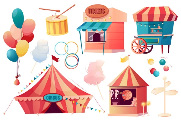 Цирк Устанавливает Графические Элементы Плоском Дизайне Комплект Киосков Билетами Продуктовый — стоковое фото