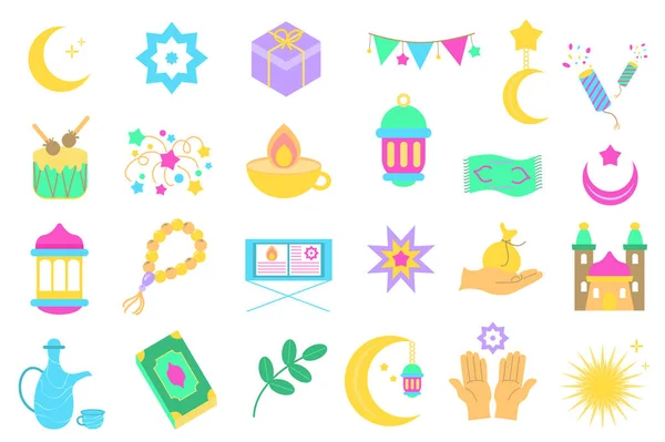 Ramadan Définir Des Éléments Graphiques Dans Design Plat Lot Croissant — Image vectorielle