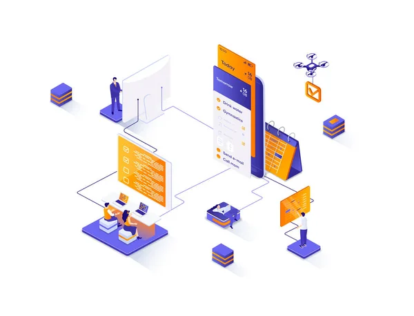 Mobile Organizer Isometric Web Banner Mobile Application Business Planning Isometry — Stock Photo, Image
