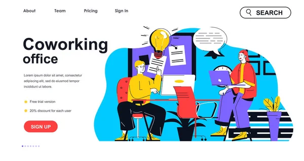 Conceito Escritório Coworking Para Modelo Landing Page Funcionários Fazem Brainstorming — Vetor de Stock