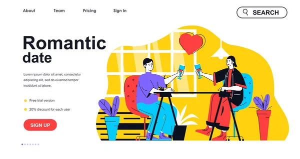 Romantische Datum Concept Voor Landing Page Template Liefdevolle Man Vrouw — Stockvector