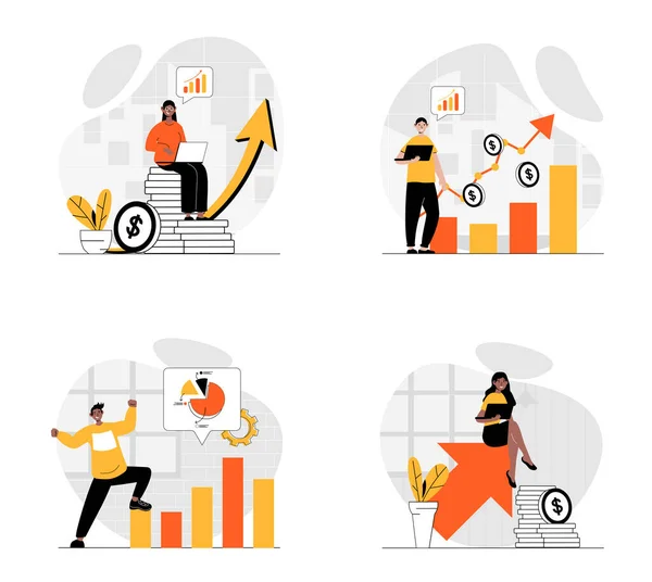 stock vector Sale performance concept with character set. Collection of scenes people analyze financial statistics graph, increase purchases number, earning more profit. Vector illustrations in flat web design