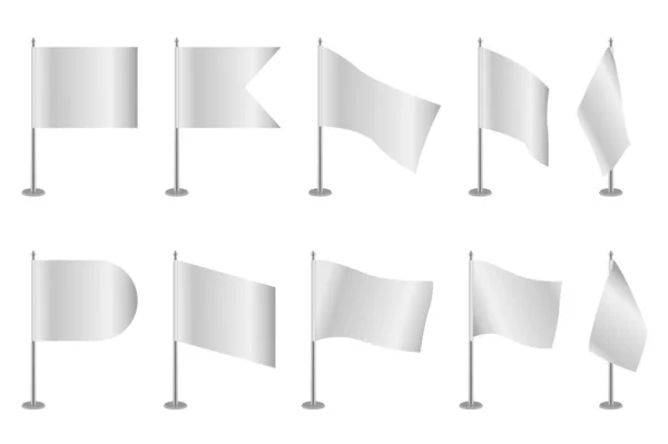 现实表标志着平面设计中的超大集合元素 有不同形状边缘的白色旗子束 用于品牌展示的空旗杆 矢量图解孤立图形对象 — 图库矢量图片