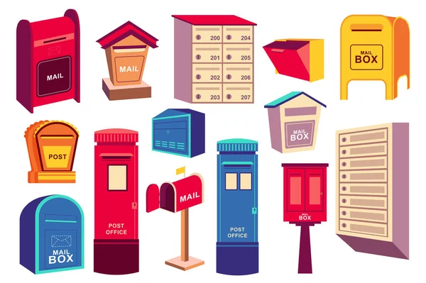 Retro Mail Boxes Mega Set Elements Flat Design Bundle Different — Stock Vector