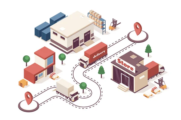 Концепція Компанії Delivery Ізометричний Веб Інфографічний Робочий Процес Карта Інфраструктури — стокове фото