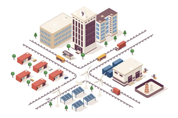 Intelligens Város Koncepció Izometrikus Web Infografikus Munkafolyamat Folyamat Infrastruktúra Térkép — Stock Fotó
