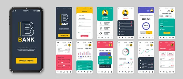 Banking Mobile App Screens Set Web Templates Pack Login Financial — Stock Vector