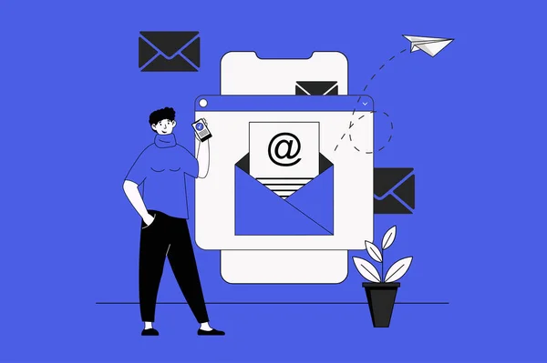 Mail Web Concept Met Karakter Scène Plat Ontwerp Mensen Die — Stockvector