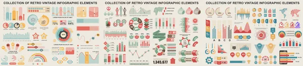 Mega Set Elementi Infografici Vintage Modello Progettazione Vettoriale Visualizzazione Dei — Vettoriale Stock