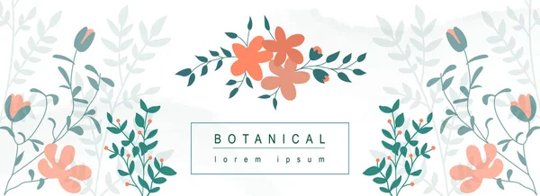 Botanischer Abstrakter Hintergrund Mit Floralem Liniendesign Horizontales Webbanner Minimalistischen Stil — Stockvektor
