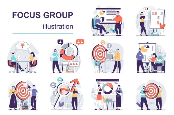 Focus Group Concept Character Situations Mega Set Bundle Scenes People — Stock Vector