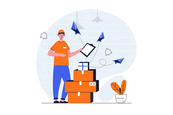Delivery Service Web Concept Character Scene Man Delivering Cardboards Boxes — Stock Photo, Image