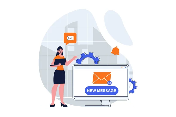 Email Marketing Web Concept Character Scene Woman Receiving Notifications New — Stock Photo, Image