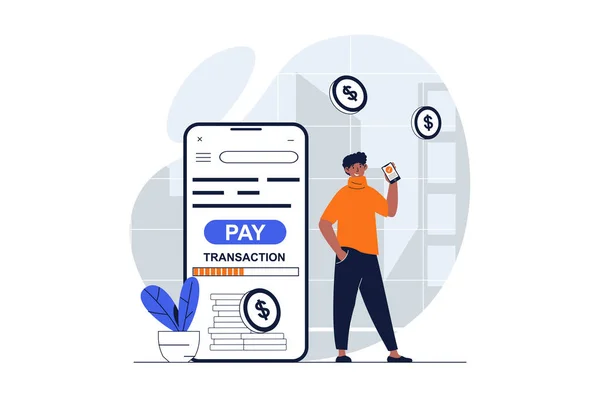 Mobile Banking Web Concept Character Scene Man Makes Online Payment — Stock Photo, Image