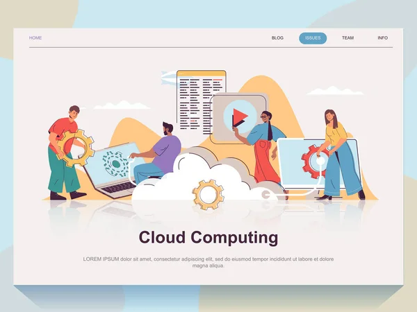 Cloud Computing Webkonzept Für Landing Page Flachem Design Mann Und — Stockvektor