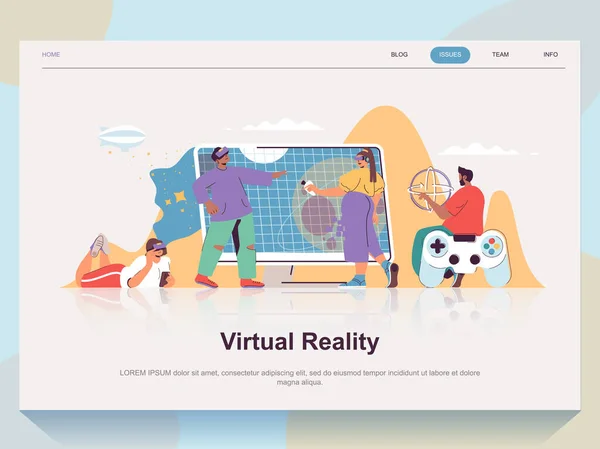 Virtual Reality Webkonzept Für Landing Page Flachem Design Mann Und — Stockvektor