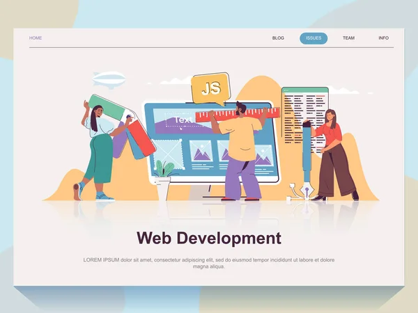 Web Development Concept Landing Page Flat Design Man Woman Working — Stock Vector