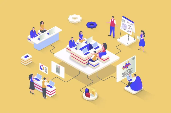 Business Meeting Concept Isometric Design Colleagues Work Together Desk Discuss — Stock Photo, Image