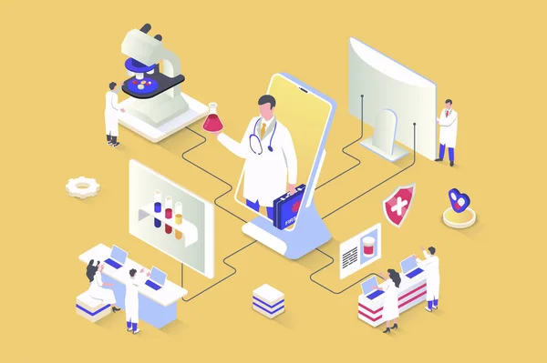 Medizinkonzept Isometrischem Design Arzt Berät Patienten Online Medizinisches Labor Führt — Stockfoto