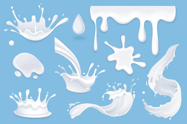 Γάλα Spashing Mega Που Graphic Επίπεδη Σχεδίαση Δέσμη Στοιχείων Γαλακτώδη — Διανυσματικό Αρχείο