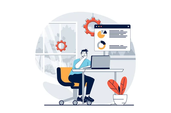 Data Science Concept People Scene Flat Design Web Man Researching — Stock Vector