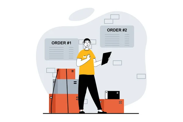 Delivery Service Concept People Scene Flat Design Web Man Prepares — Stock Vector